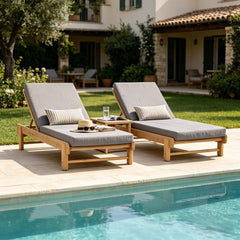 1 PC Acacia Wood Outdoor Chaise Lounge Chair with 2-Fold 4" Thick Water-Resistant Cushion, 3-Position Adjustable