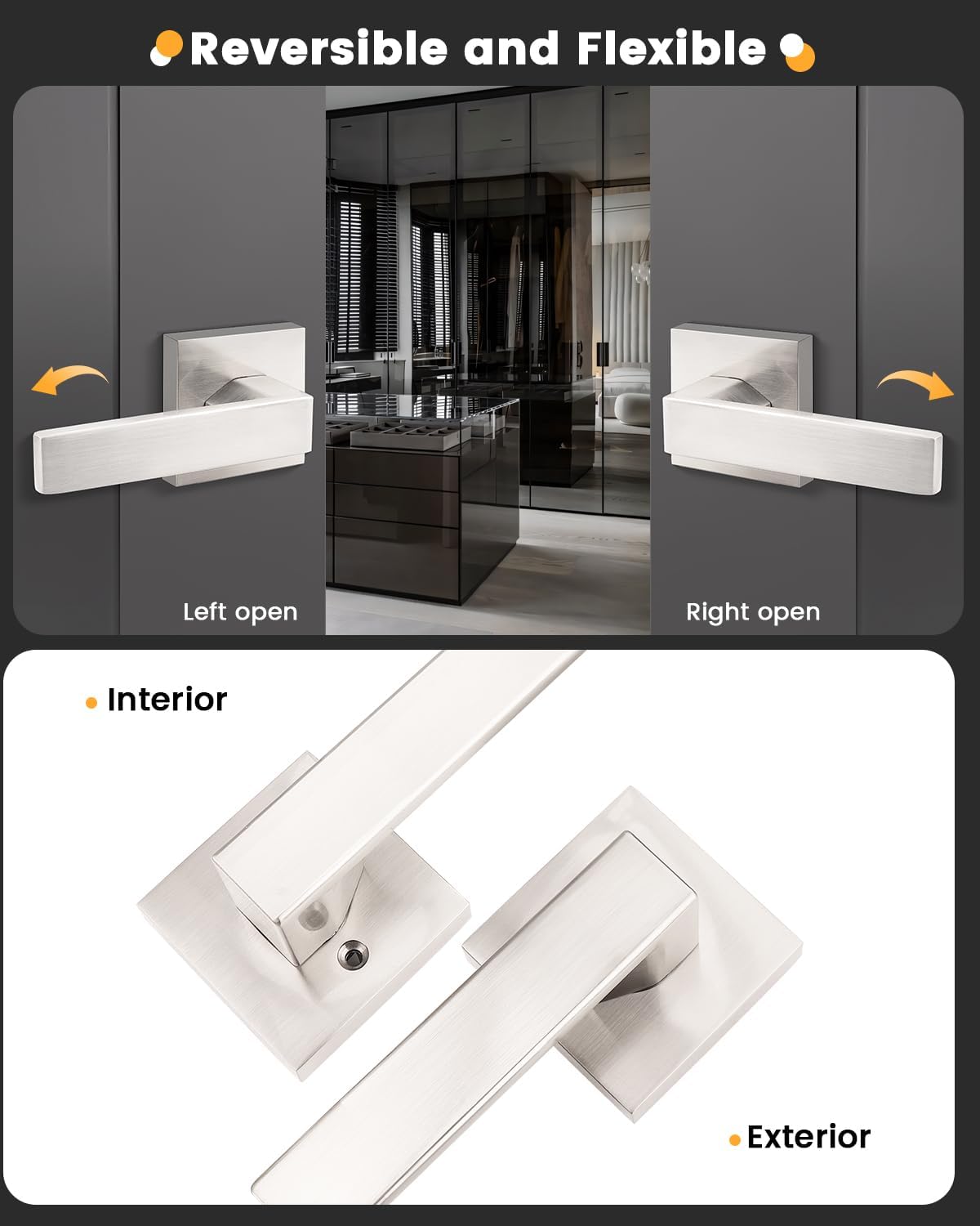 10 Pack Brushed Nickel Passage Door Levers Interior Door Handles, Heavy Duty Closet Hallway Door Knobs