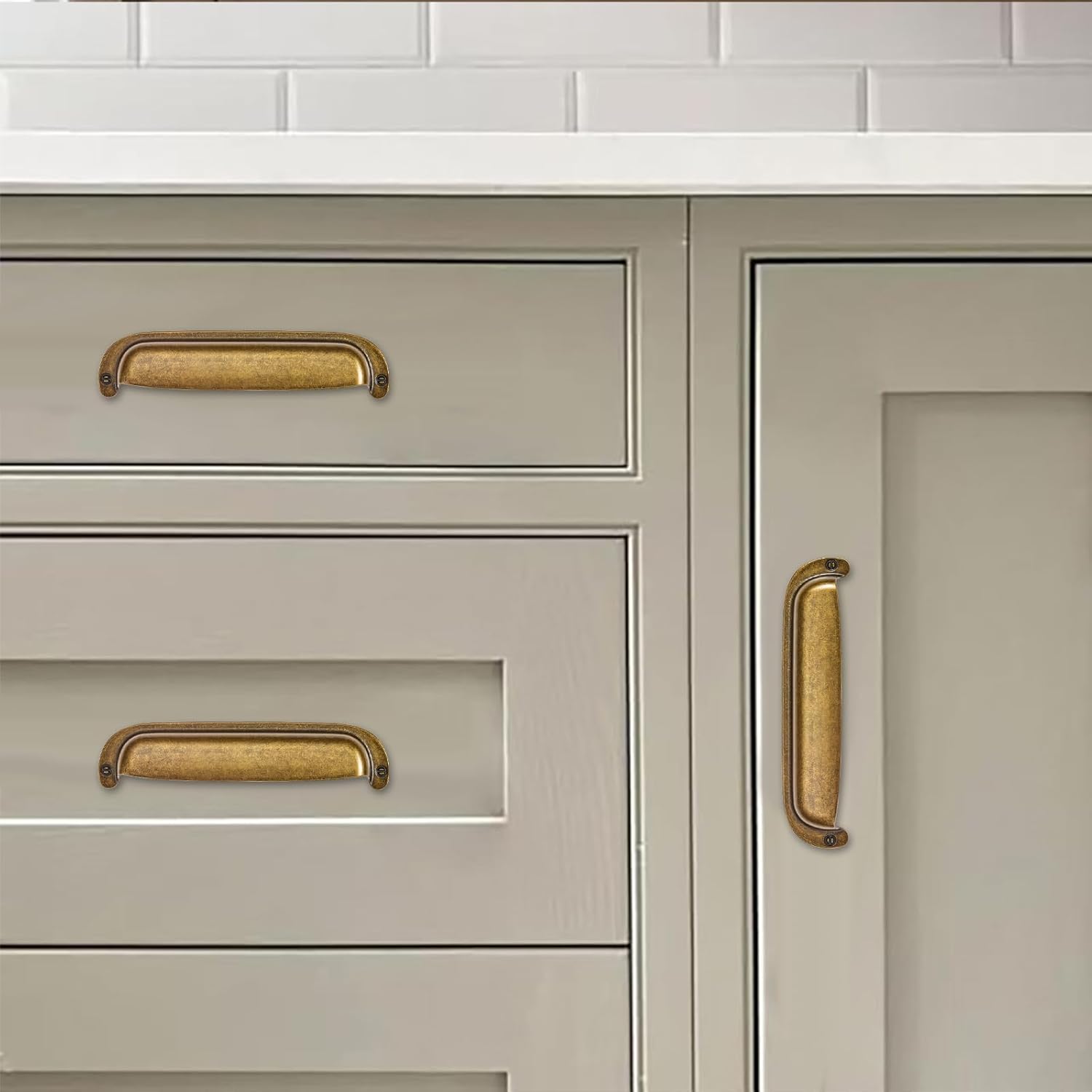10 Pack 3"(76mm) Hole Center Vintage Drawer Retro Pulls Antique Brass Cabinet Bin Cup Pulls Bathroom Hardware Cabinet