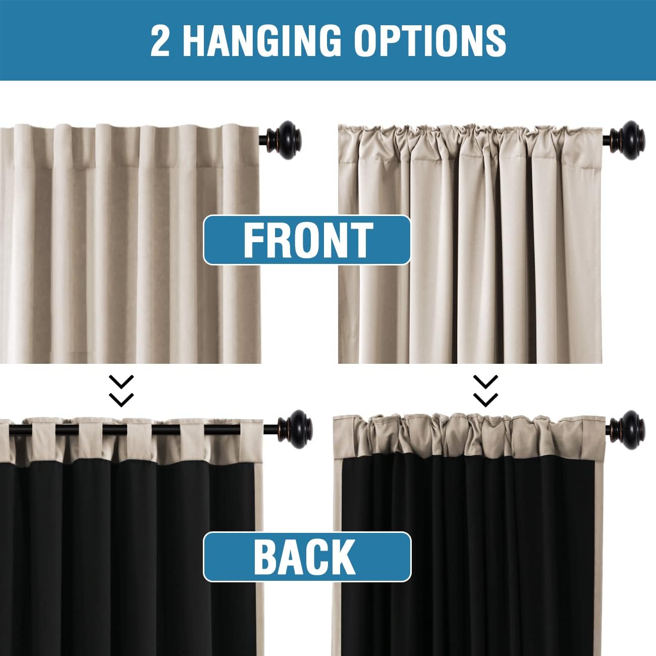 100% Blackout Curtains for Bedroom with Black Liner Full Room Darkening Curtains Thermal Insulated Back