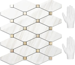 10 Sheets Peel and Stick Backsplash, Polished Dolomite PVC Mixed Metal Gold Kitchen Backsplash, Stick on Backsplash