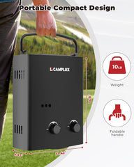 1.32 GPM Portable Water Heater, 5L Tankless Water Heater Propane Outdoor, AY132B, Black