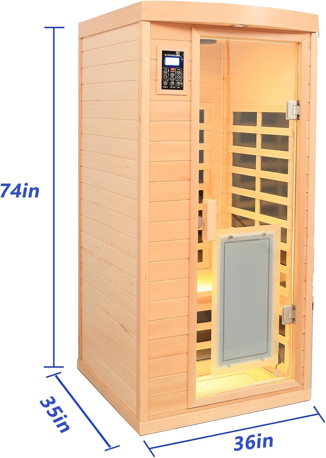 1 Person Low EMF FAR Infrared Sauna, Canadian Hemlock Home Saunas, 6 Heating Panels Personal Sauna Room,1460watt Indoor Saunas with LED Reading Lamp, LCD Display-Control, Bluetooth Speakers