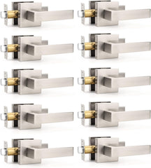 10 Pack Brushed Nickel Passage Door Levers Interior Door Handles, Heavy Duty Closet Hallway Door Knobs