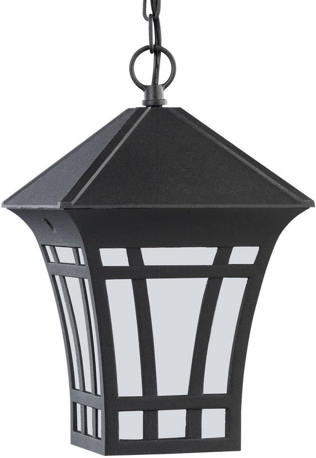 1-Light Herrington Outdoor Pendant, Black Finish with Etched/White Glass