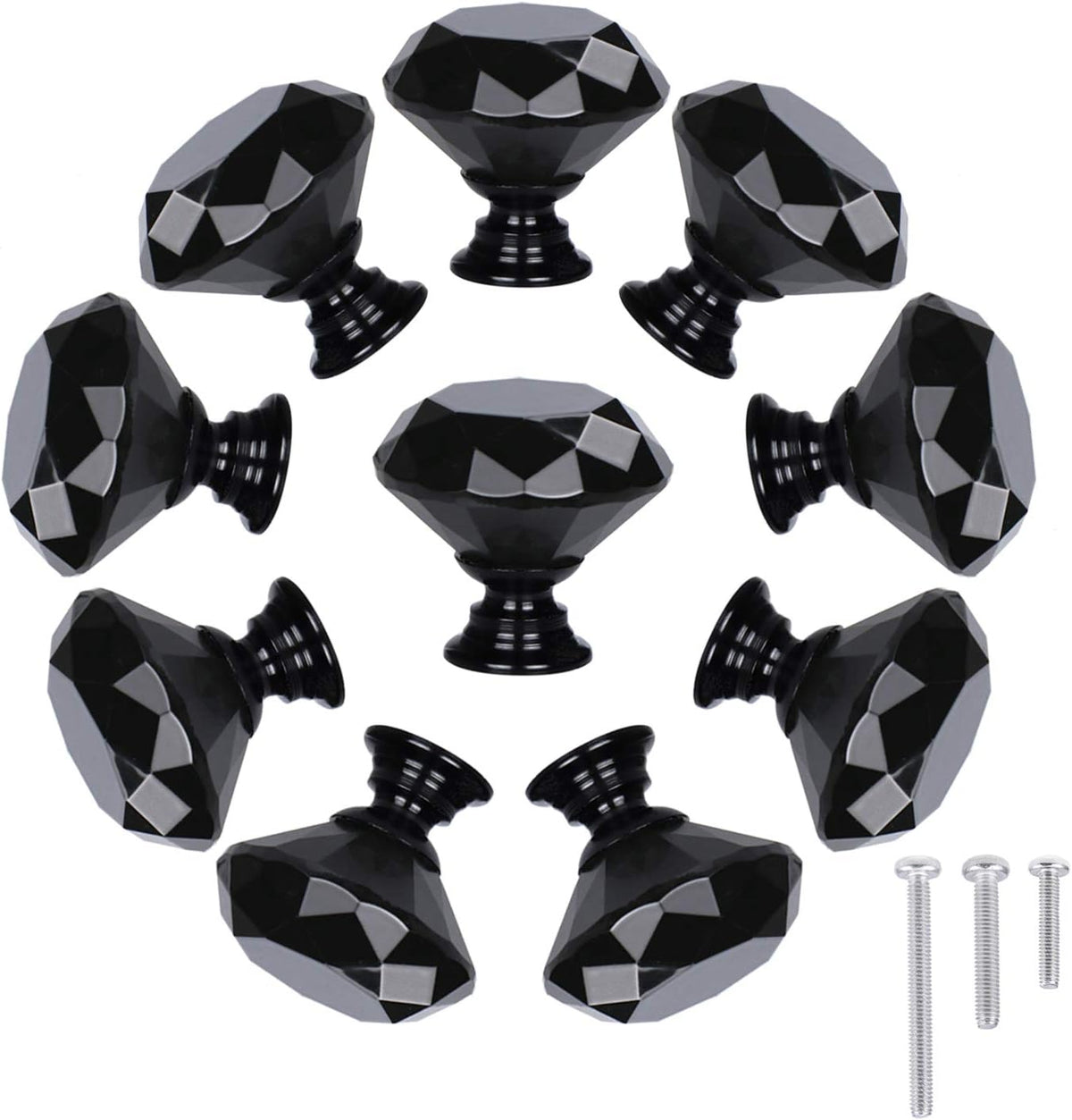 10 Pack Drawer Knobs, Drawer Pulls Black Diamond Shaped Crystal Glass 30mm Cabinet Knobs Pull Handles with Screws Chest