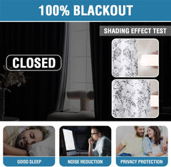100% Blackout Curtains for Living Room Camellia Floral Blackout Curtains Light Blocking Window