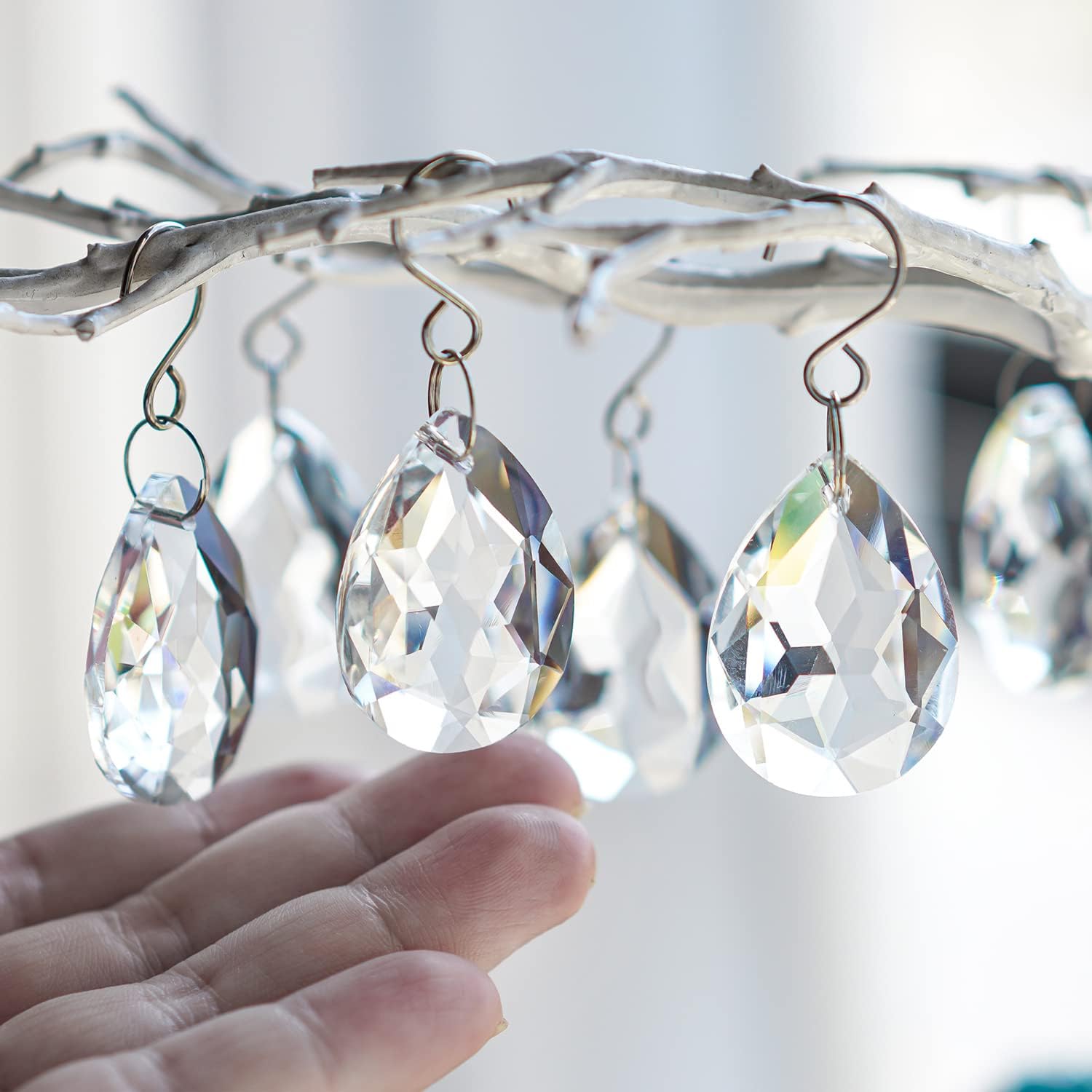 10 Pcs 38mm Clear Crystal Teardrop Chandelier Hanging Suncatcher Parts - Clear Crystal Teardrop Prisms Pendants with