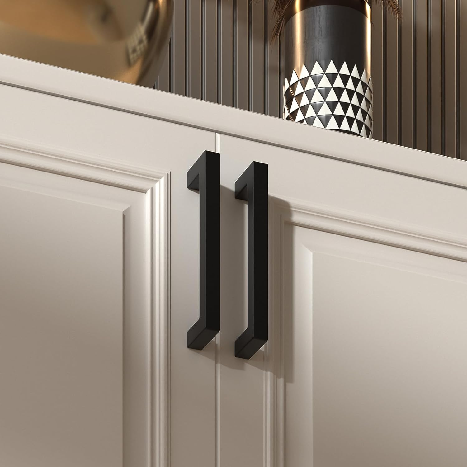 10 Pack 5 Inch Black Cabinet Handles Kitchen - Matte Black Drawer Pulls Stainless Steel - 128mm Cabinet Hardware Square
