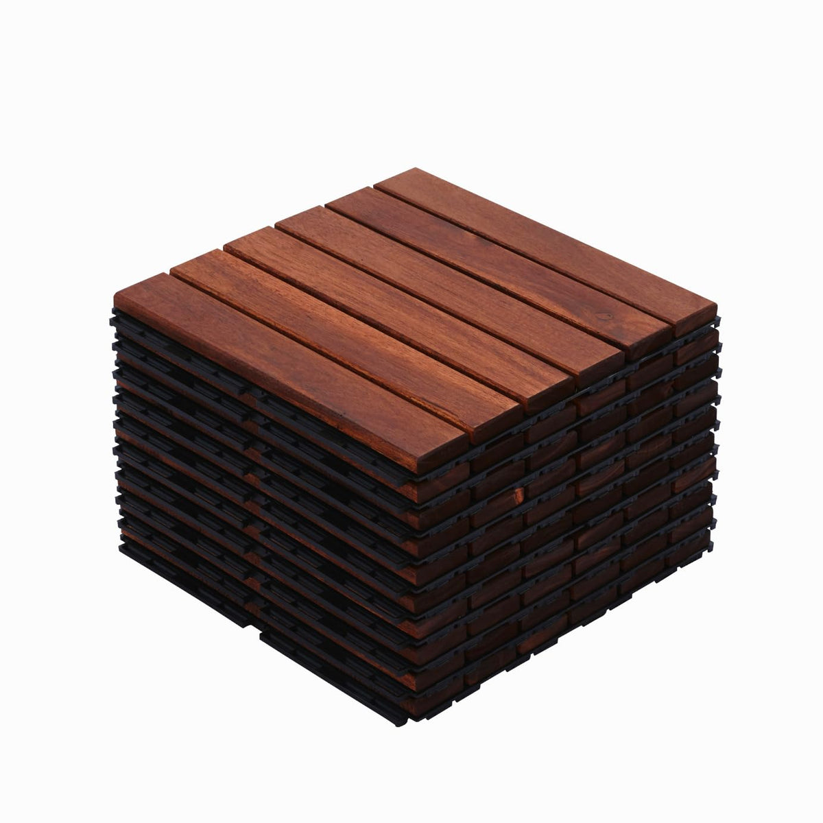 10 PCS Interlocking Deck Tiles, Solid Wood Patio Flooring Outdoor Waterproof, 12"x12"x0.8" Acacia Wood Tiles, Patio