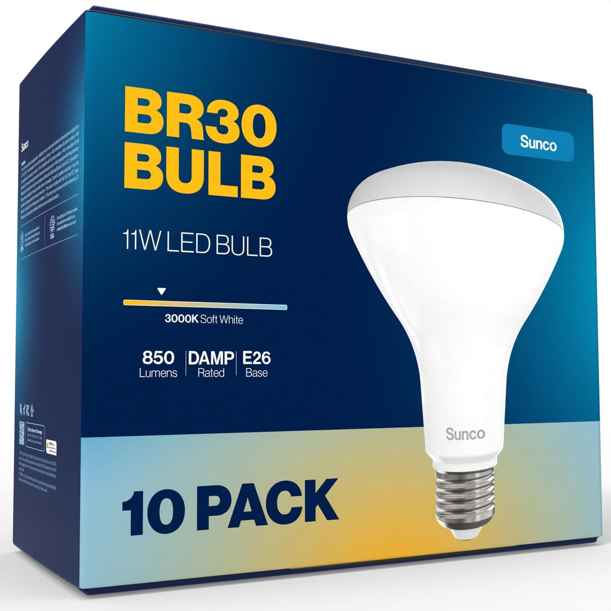 10 Pack BR30 LED Bulbs Indoor Flood Lights 11W Equivalent 90W, 3000K Warm White, 850 Lumens, E26 Base, 25,000