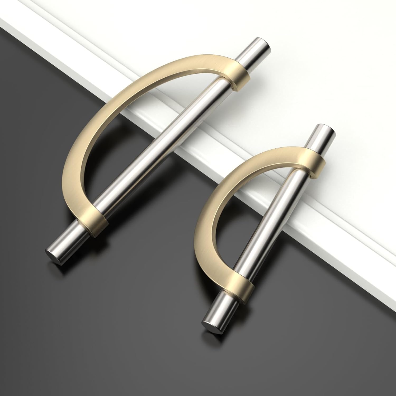 10 Pack Brushed Satin Nickel and Gold Cabinet Pulls 5 Inch(128MM) Hole Centers Kitchen Cabinet Handles Cabinet Hardware