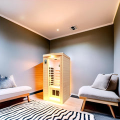1 Person Infrared Sauna, Ceramic Low EMF FAR Infrared Indoor Sauna for Home, 1300w Canadian Hemlock Wood Saunas with Bluetooth Control, LCD Display, LED Reading Light