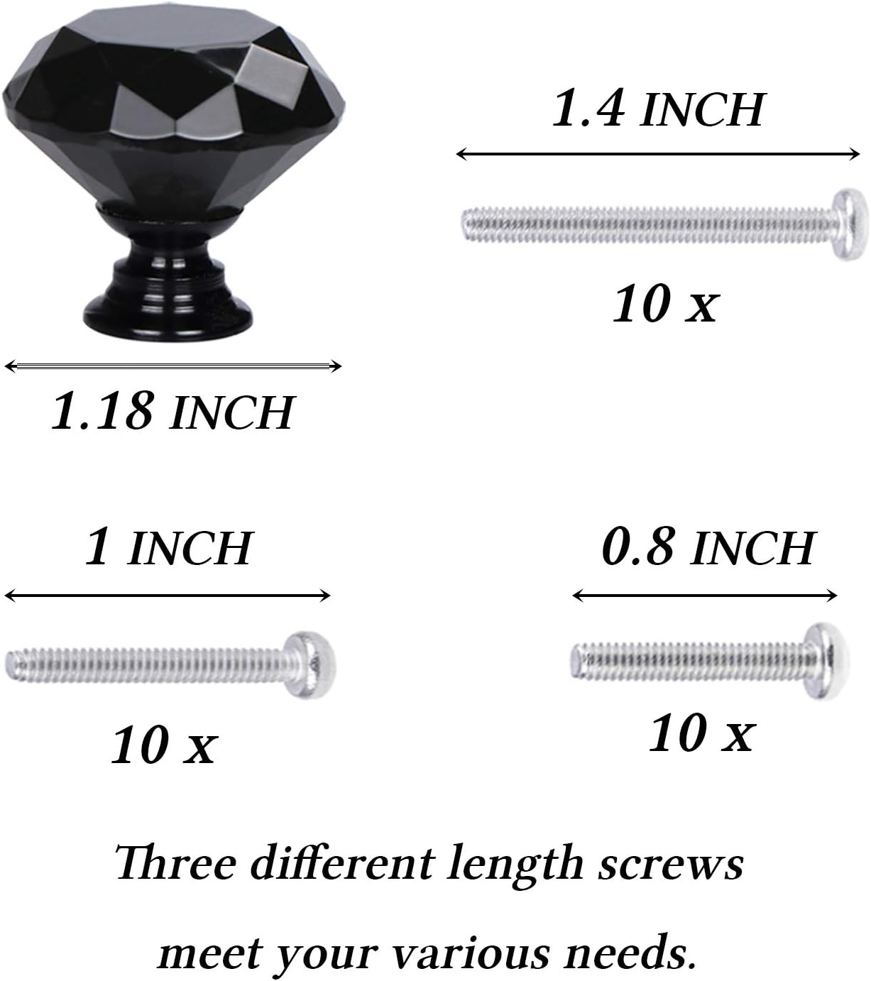 10 Pack Drawer Knobs, Drawer Pulls Black Diamond Shaped Crystal Glass 30mm Cabinet Knobs Pull Handles with Screws Chest