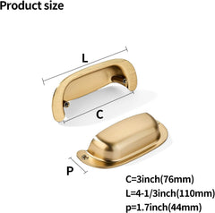 10 Pack 3"(76mm) Hole Center Retro Satin Brass Drawer Pulls Brushed Brass Cabinet Bin Cup Pulls Bathroom Hardware