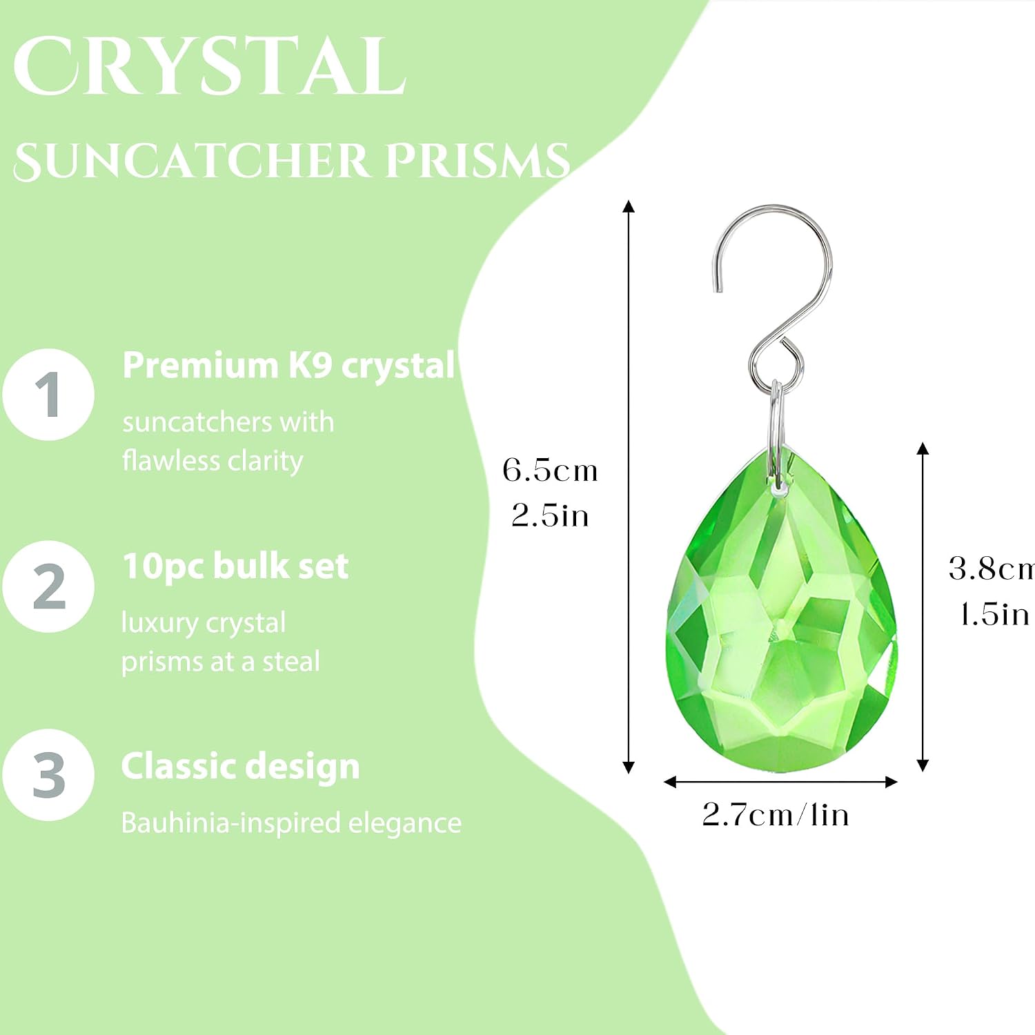 10 Pcs Green Crystal Bauhinia Suncatcher Prisms Chandelier Window Decor - Green Crystal Bauhinia Prisms Suncatcher