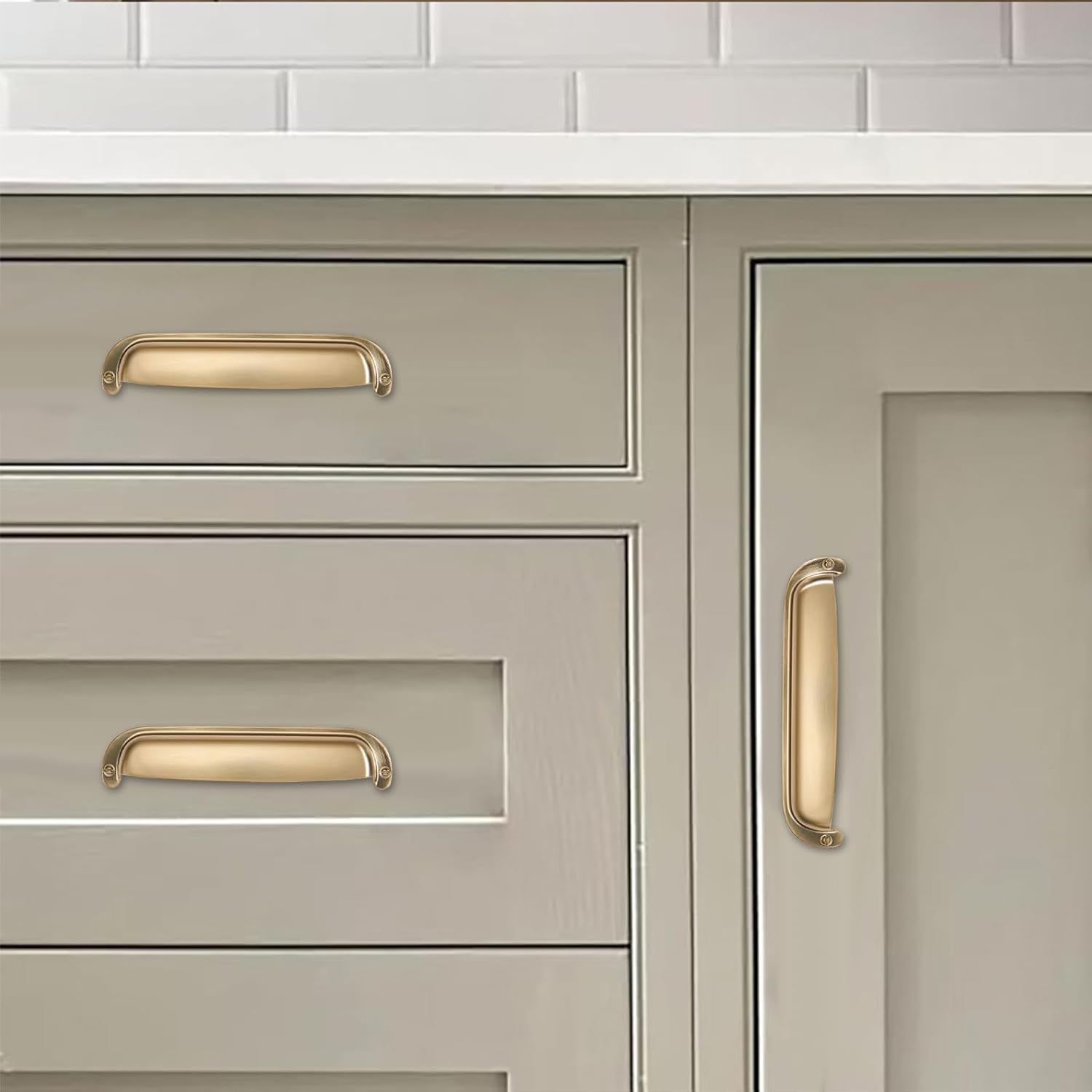 10 Pack 3"(76mm) Hole Center Retro Satin Brass Drawer Pulls Brushed Brass Cabinet Bin Cup Pulls Bathroom Hardware