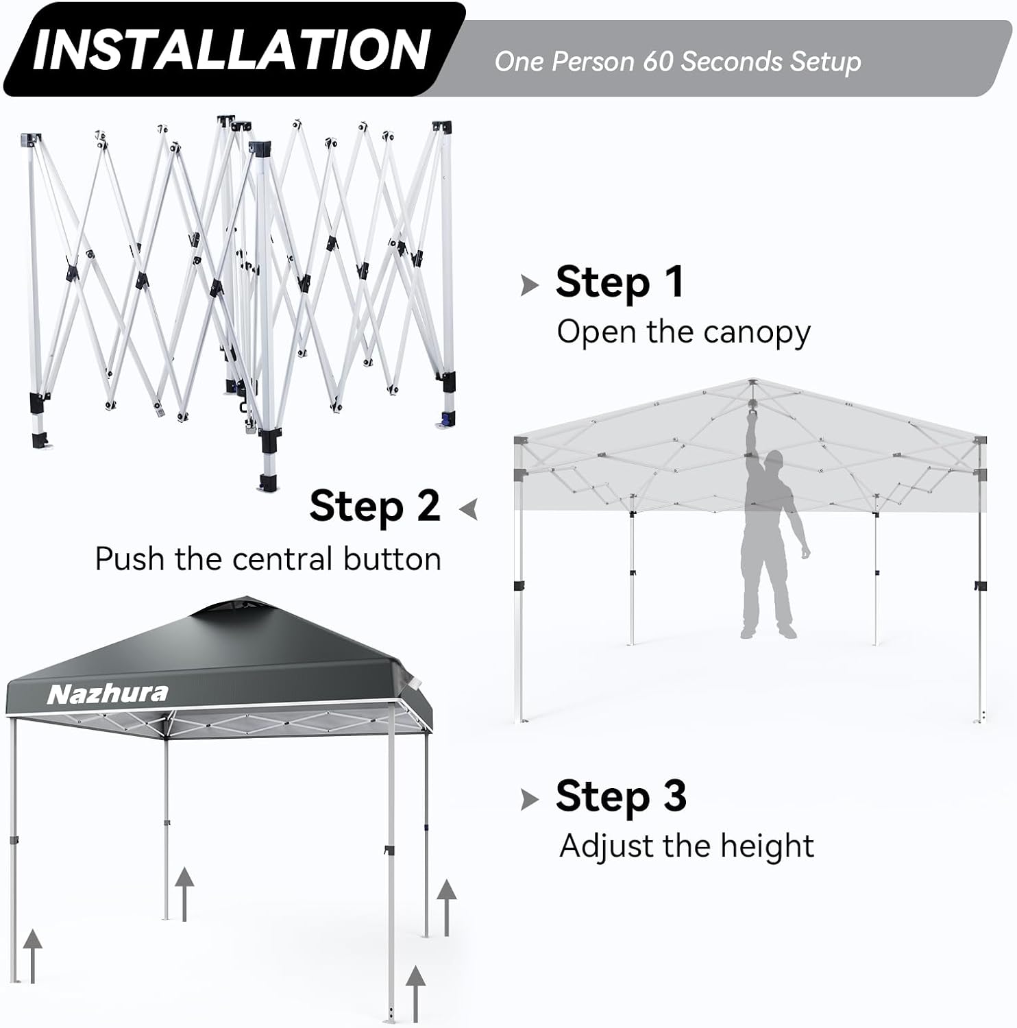 10' x 10' Pop Up Canopy Tent with Sand Weight Bag, Awing Freestanding Sun Shelter for Picnic and Camping - Gray