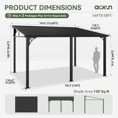 10' x 14' Lean to Gazebo, Upgraded Hardtop Outdoor Pergola with Sloping Galvanized Steel Roof