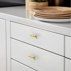 10 Pack Gold Cabinet Knobs 2 Inch - Brushed Brass Drawer Knobs Single Hole Gold T Bar Hardware Drawer Pulls Cabinets