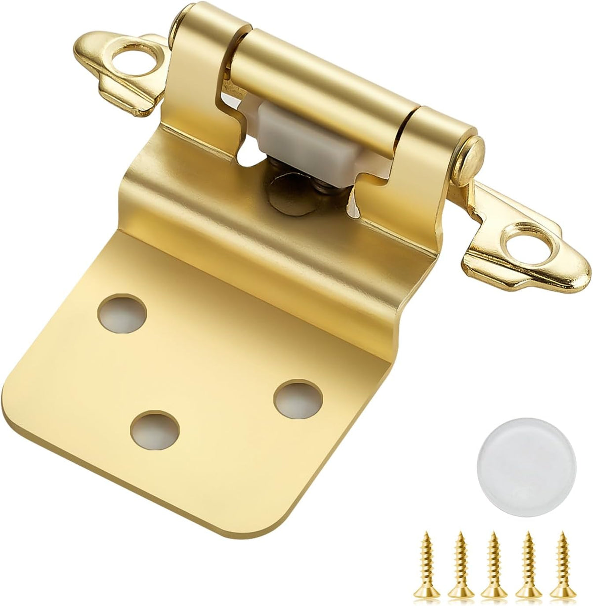 10 Pack (5 Pairs) 3/8 Inch Insert Kitchen Cabinet Hinges, Satin Brass Self Closing Hinges Doors, Semi-Concealed