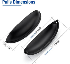 10 Pack 5" Matte Black Cup Drawer Pulls, Kitchen Cabinet Handles, 5 Inch (128 mm) Hole Center
