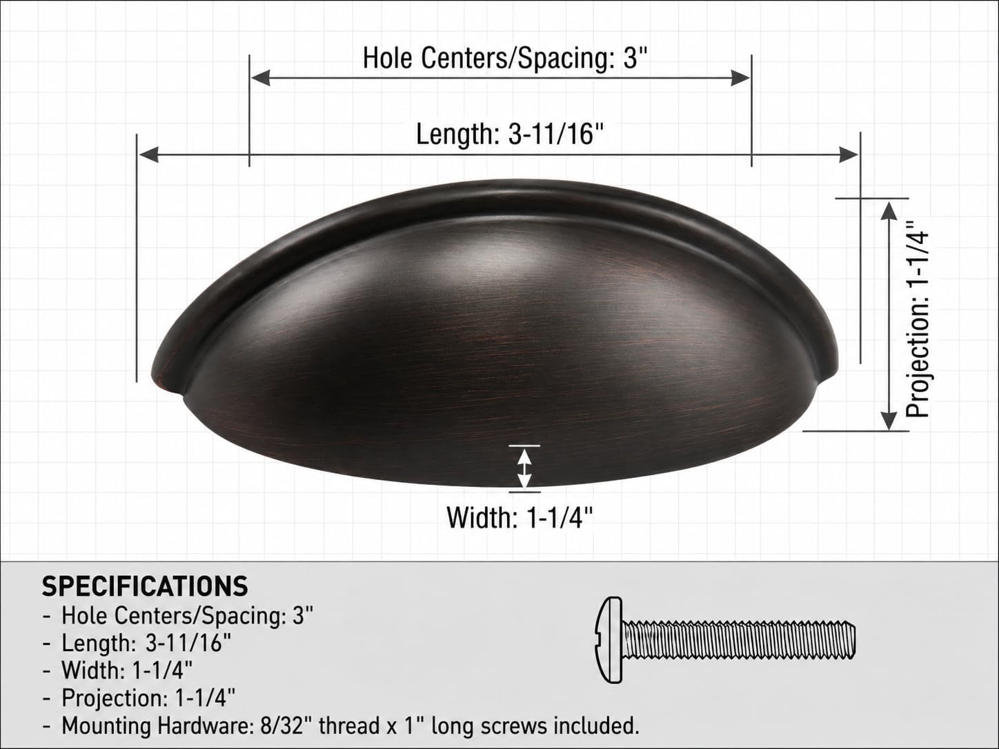 10 Pack 783ORB Oil Rubbed Bronze Bin Cup Drawer Pulls - Durable Zinc Hardware for Kitchens, Bathrooms, Bedrooms