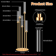 10 Sets 5 Arms Acrylic Candelabra for Tables,42'' Tall Candlesticks Holder with Lampshade,Wedding Centerpieces,Gold