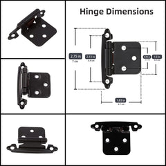 1/2" Overlay Matte Black Cabinet Hinges (5 Pair -10 Pcs) Self Closing Bath & Kitchen Cabinet Hinges Black Flush Mount