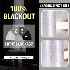100% Blackout Curtains 2 Panels Set Marble Designs Printed Drapes Thermal Curtains for Bedroom