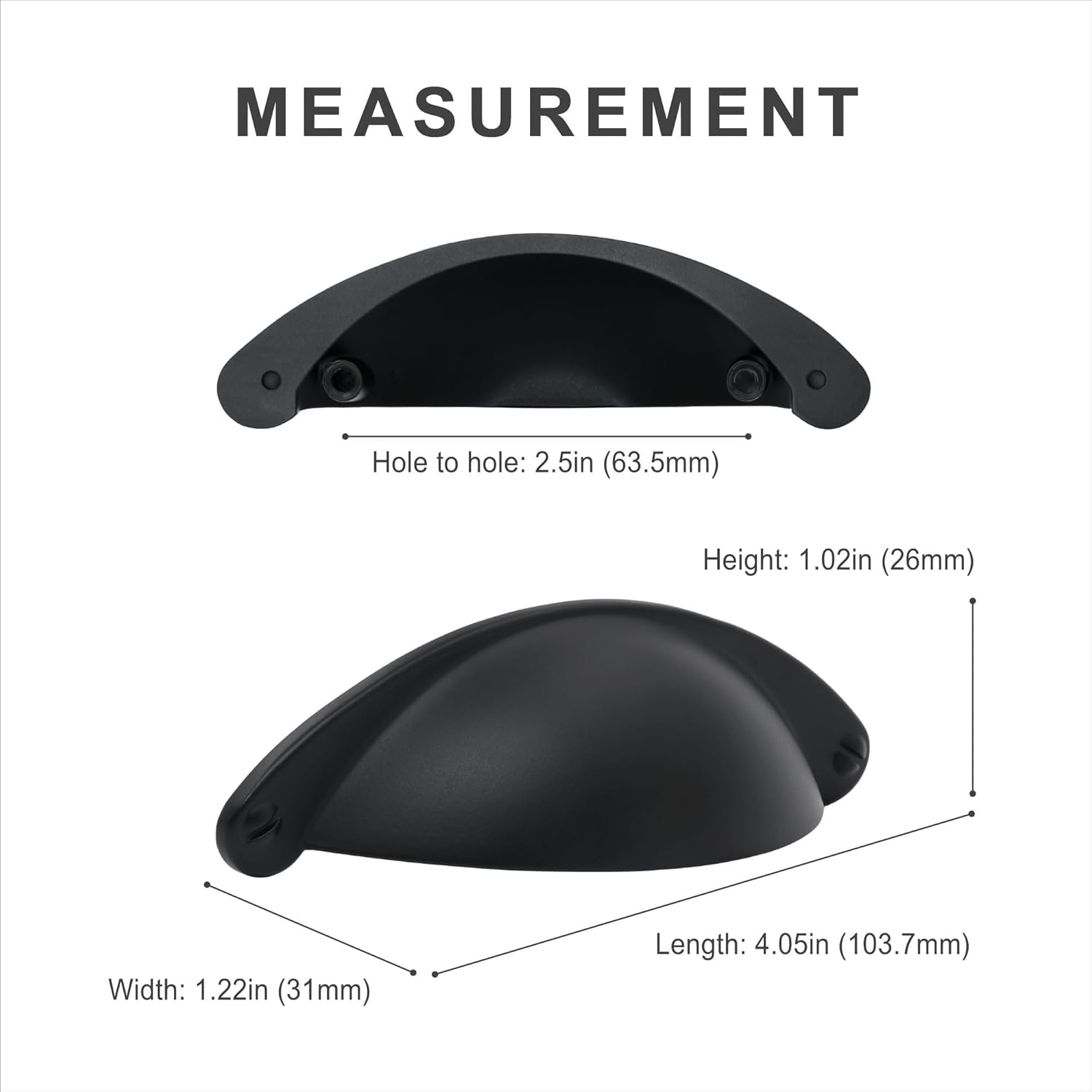10 Pack | 2 1/2 Inch Drawer Pulls Black Kitchen Cabinet Handles and Dresser Drawer Pulls | Bathroom Matte Black Cabinet