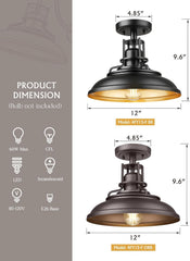 1-Light Semi Flush Mount Light Fixture, 12" Farmhouse Outdoor Ceiling Light for Hallway, Porch, Laundry, Foyer