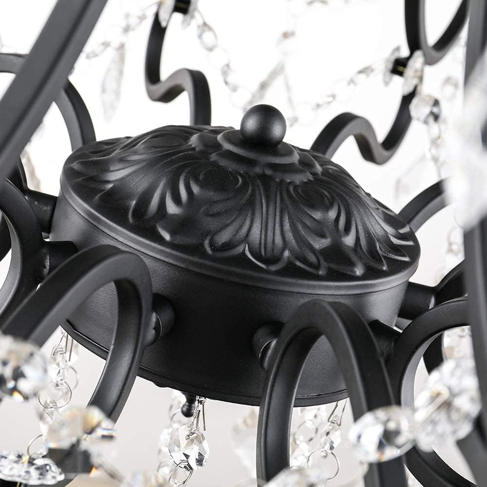 10 Lights Crystal Chandelier, Modern Candle Pendant Light, K9 Raindrop Hanging Lighting Fixture, Adjustable Chain for Living Room, Bedroom, Dining Room, Kitchen Island, Black