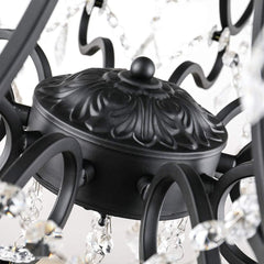 10 Lights Crystal Chandelier, Modern Candle Pendant Light, K9 Raindrop Hanging Lighting Fixture, Adjustable Chain for Living Room, Bedroom, Dining Room, Kitchen Island, Black