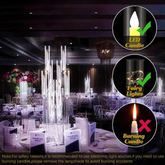 10 Arm Acrylic Candelabra Centerpieces, Floor Clear Tall Candlesticks Holder with Removable Lampshade, Fit 0.82" LED