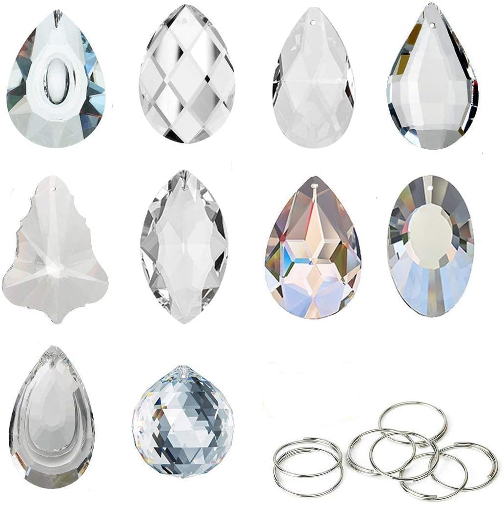 10 Pack Crystal Sun Catcher Prisms, Chandelier Crystals Pendant Replacement - Clear Suncatchers for Window Hanging