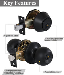 (2 Sets) All Keyed Same Entry Knobs&Single Cylinder Deadbolt Front Doors - Door Knob