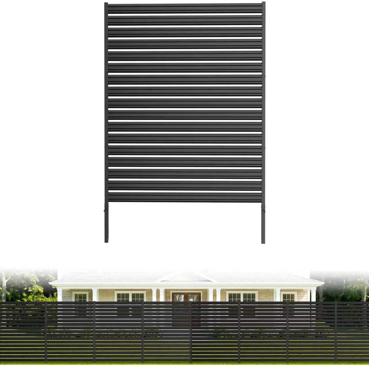 1 Panel No Dig Privacy Fence Screen, 60" H × 48" W Metal Outdoor Air Conditioner Fencing for AC Unit Cover, Hide