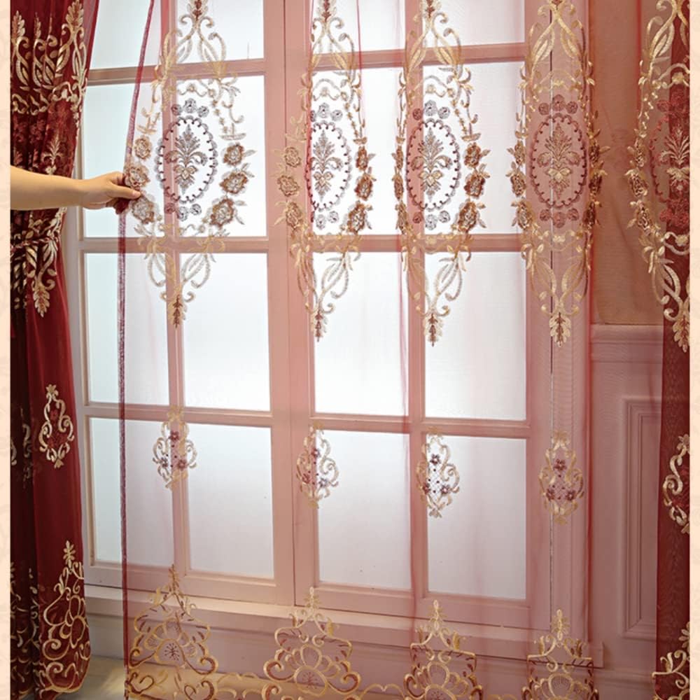 1 Pair European Jacquard Sheer Curtains for Living Room Bedroom Luxury Embroidered Tulle Curtains