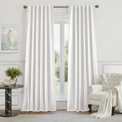 100% Blackout Faux Silk Curtains,Greyish White Noise Reduction Thermal Insulated Room Darkening Window Drapes, Luxury (2 Panels)