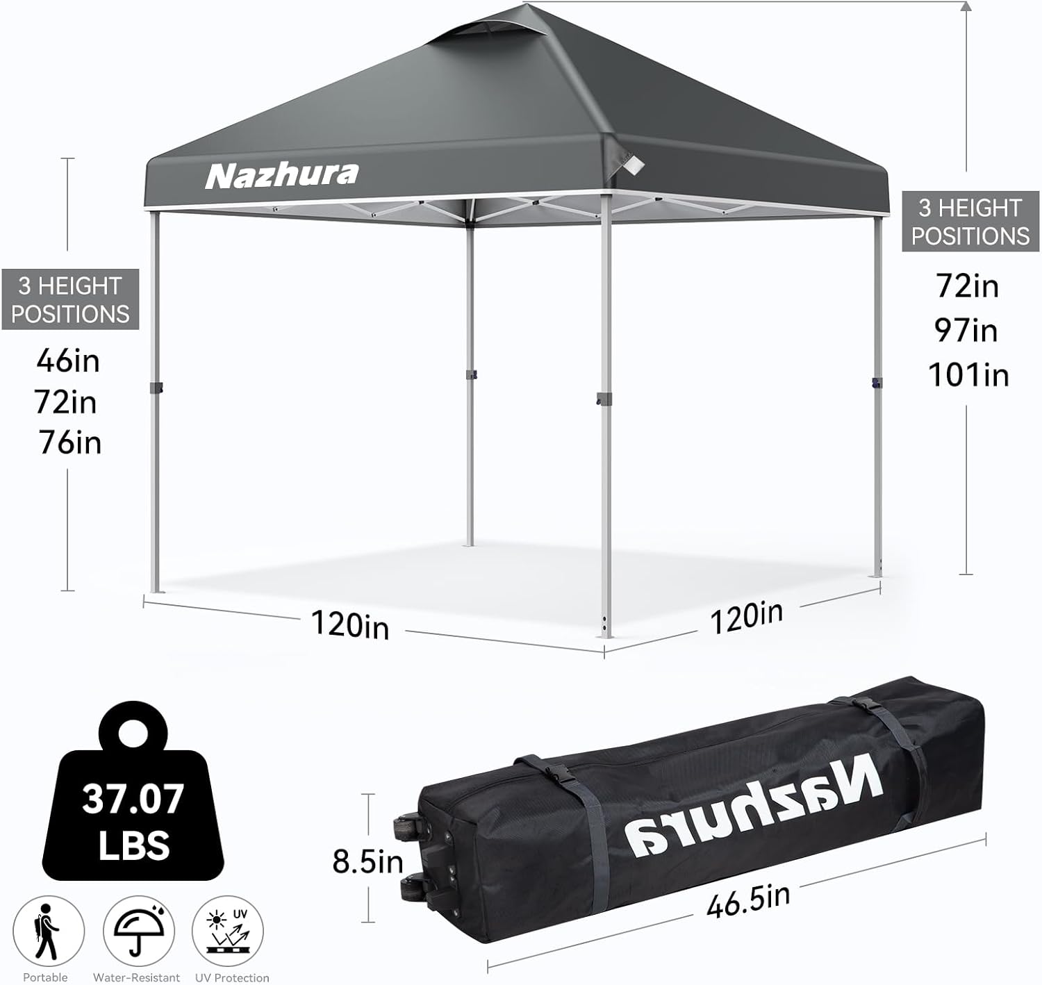 10' x 10' Pop Up Canopy Tent with Sand Weight Bag, Awing Freestanding Sun Shelter for Picnic and Camping - Gray
