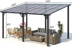 10'X14' Hardtop Wall Mounted Gazebo with Gutters & Galvanized Steel Roof, 60MPH Wind Resistance