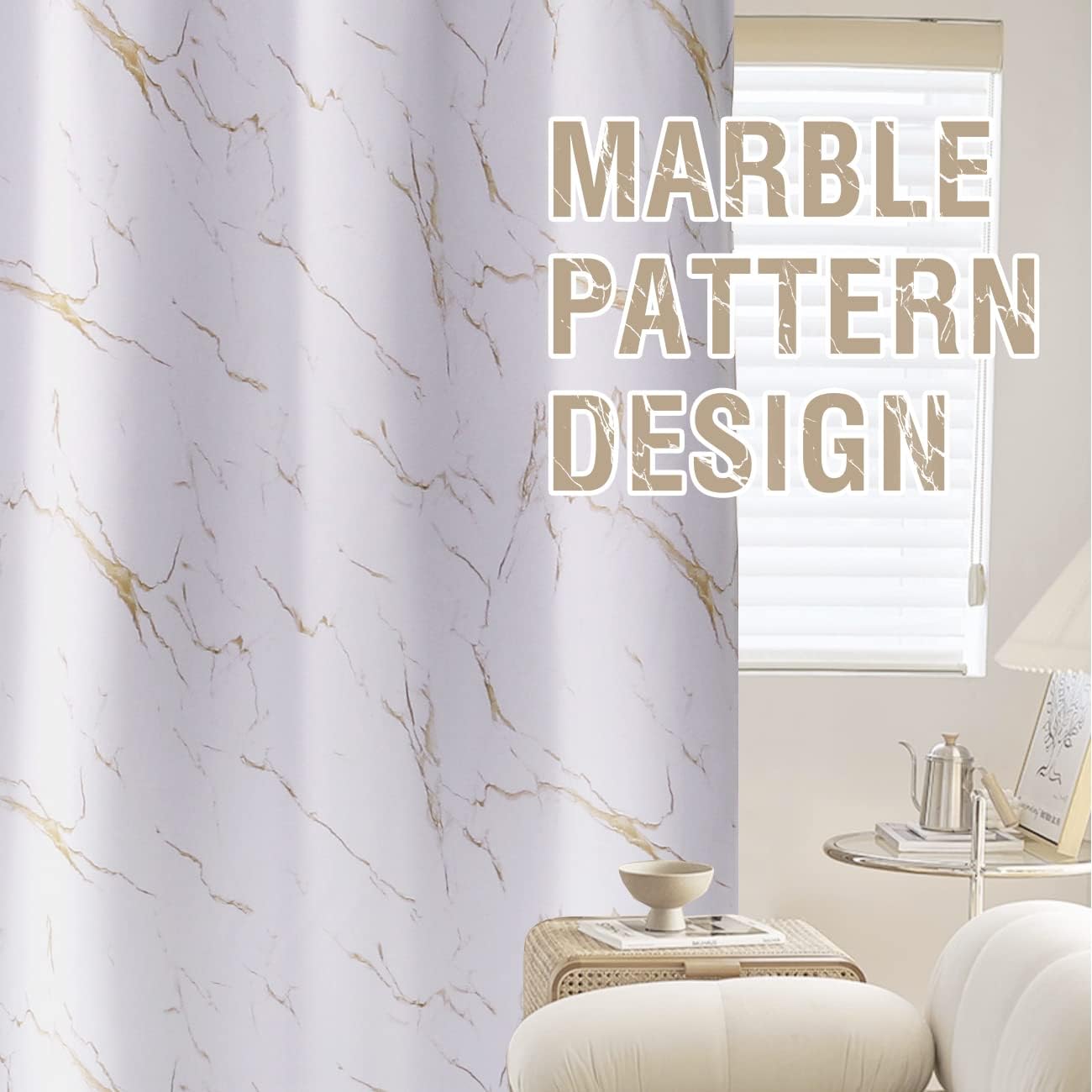 100% Blackout Curtains 2 Panels Set Marble Designs Printed Drapes Thermal Curtains for Bedroom