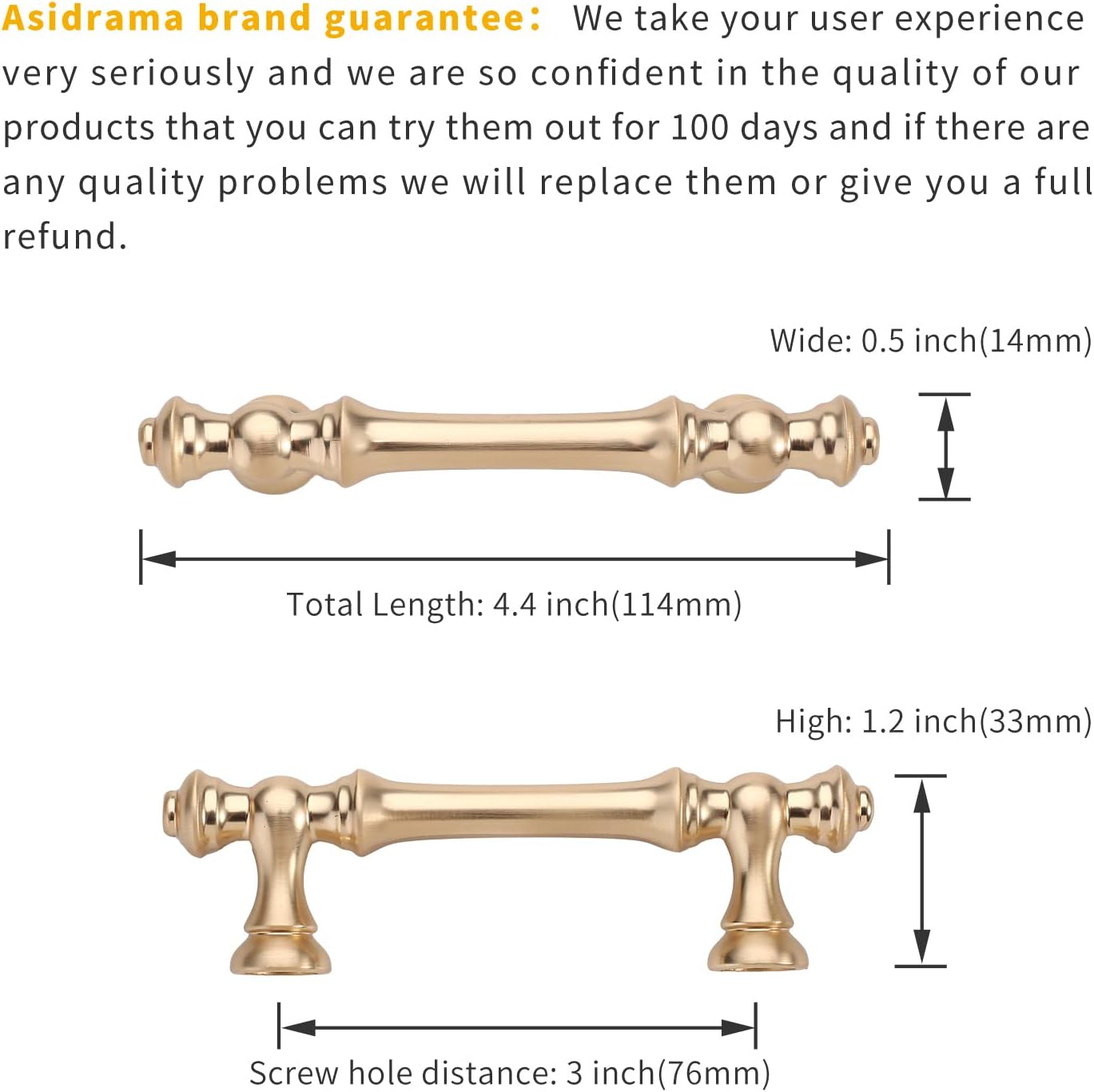 10 Pack 3 Inch(76mm) Brushed Brass Kitchen Cabinet Handles, Gold Cabinet Pulls Kitchen Cabinet Hardware Drawer Pulls