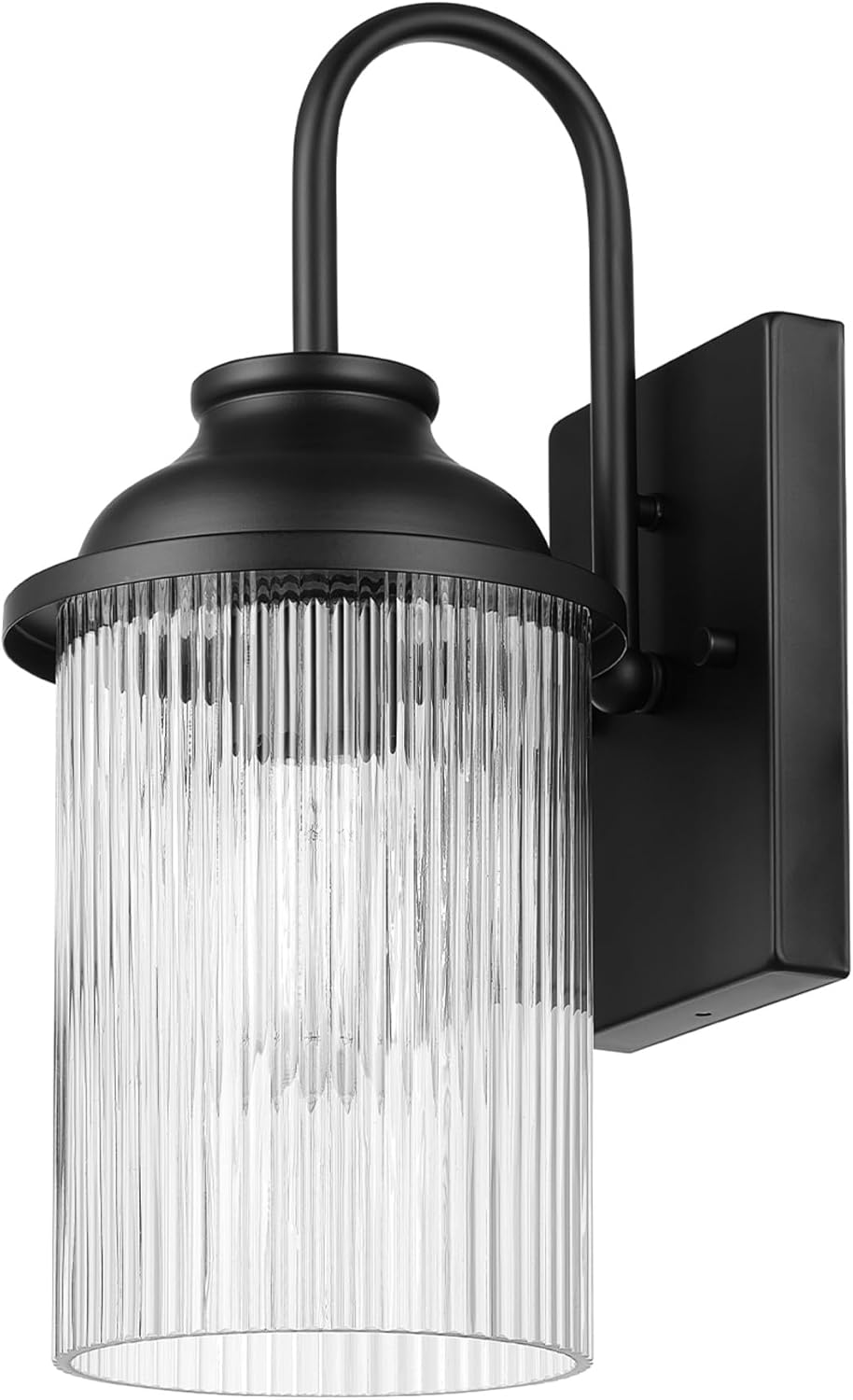 1-Light Outdoor Wall Sconce, Matte Black, Ribbed Glass Shade, Porch Light, Wall Lights for Living Room, Patio Decor, Apartment Essentials, Outside House Lights