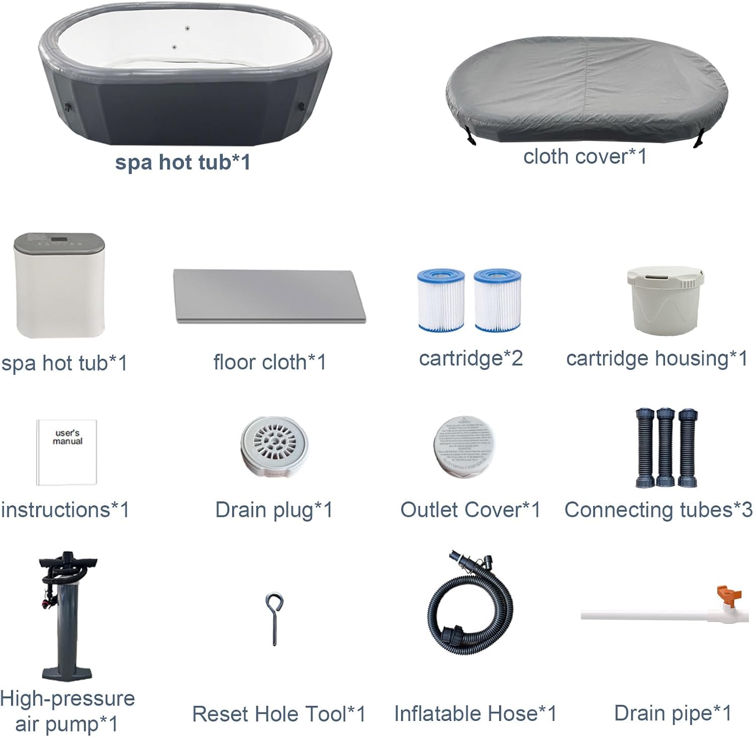 1-2 Person Inflatable Hot Tub - 100"*63"*28" Portable Outdoor spa with 180 AirJets & Smart Control