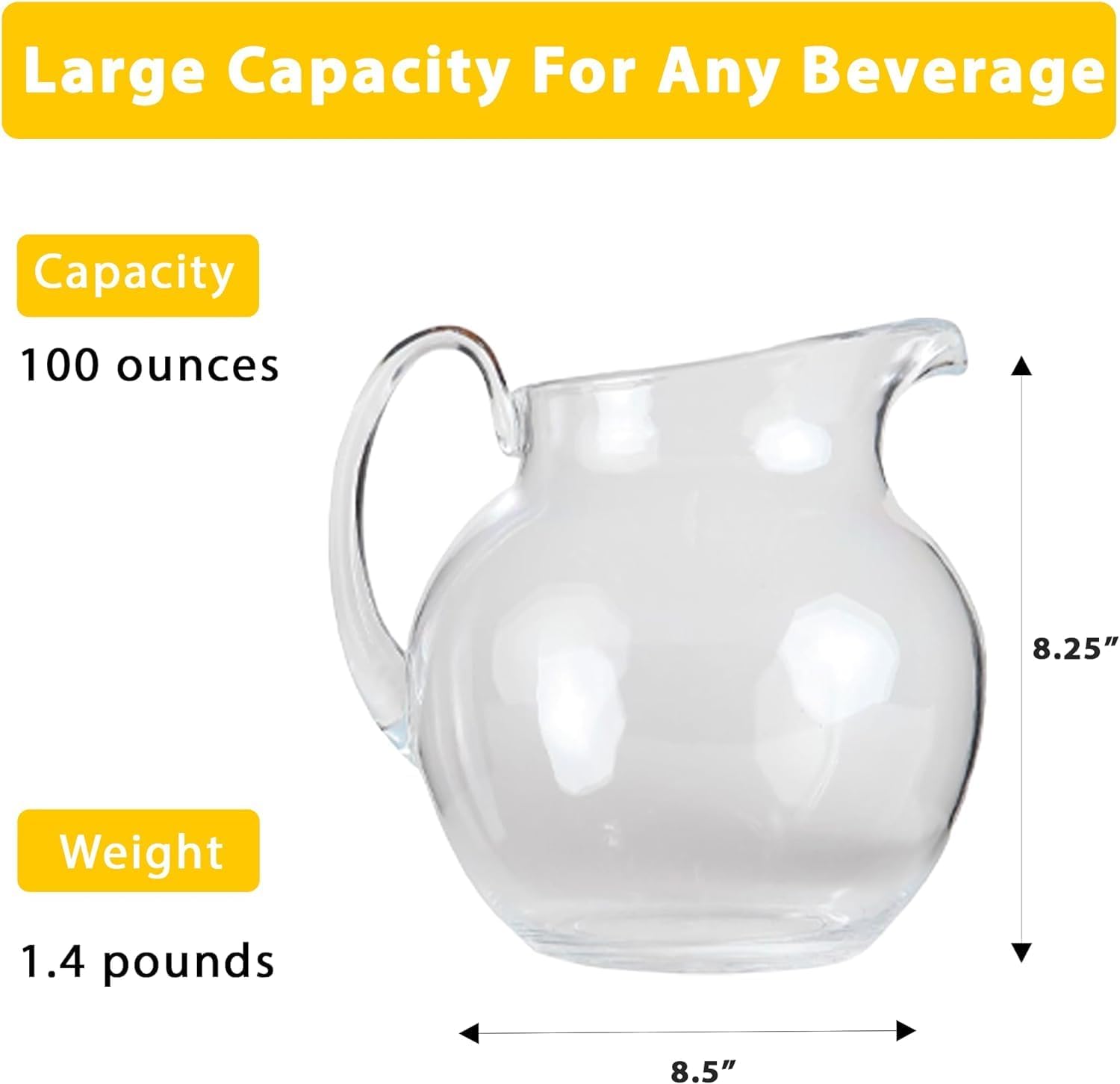 100 oz Shatterproof Plastic Pitcher, the Large Capacity Makes it Excellent for Parties, Both Indoor and Outdoor, Clear
