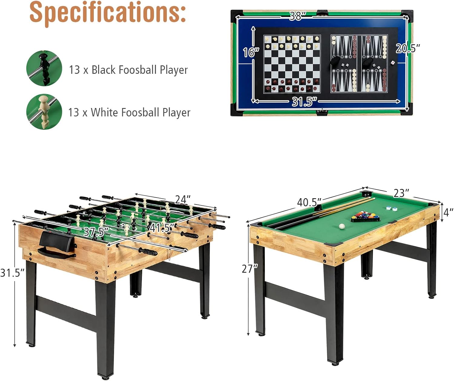 10-in-1 Combination Multi Game Table Set, Adult Size Combo Game Table W/Foosball, Table Tennis, Pool, Air Hockey
