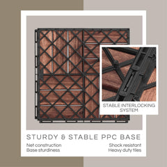 10 Pcs Deck Tiles, Patio Flooring - Outdoor Waterproof Acacia Wood Tiles for All Weather Use - Balcony, Backyard