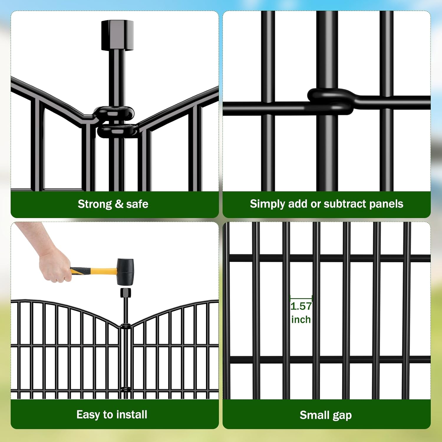 10 Panels Decorative Garden Fence - 32 in (H) x 23.6 ft (L) No Dig Dog Fence Outdoor for Yard, Rustproof Tall Garden